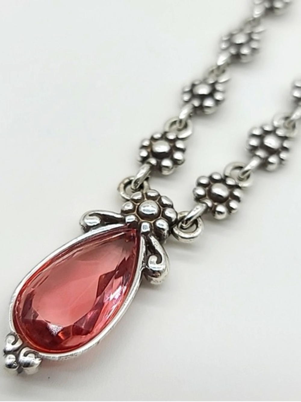 Brighton Silver-Tone Necklace with Red Teardrop Pendant